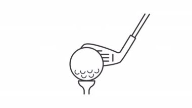Animasyon kulübü ve top doğrusal simgesi. Golf ekipmanları. Spor turnuvası. Profesyonel oyuncu. Şeffaf arkaplanda alfa kanalı olan kusursuz HD video. Taslak hareketli grafik canlandırması