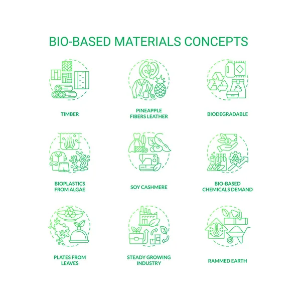 Bio Basierte Materialien Grünen Farbverlauf Konzept Symbole Gesetzt Nachhaltige Lösungen — Stockvektor