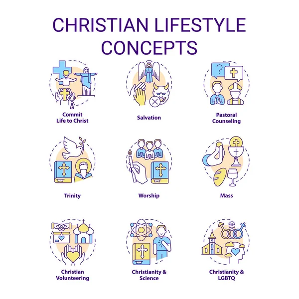 Ikonen Des Christlichen Lebensstils Gesetzt Kultur Des Glaubens Und Der — Stockvektor