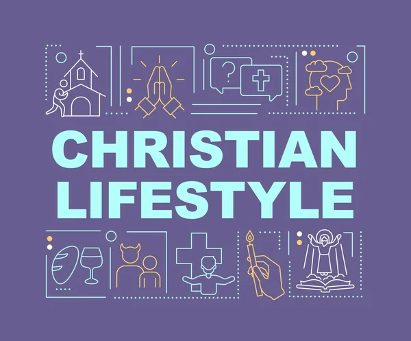 Christlicher Lebensstil Wortbegriffe Lila Banner Glaubenskultur Infografiken Mit Editierbaren Symbolen — Stockvektor