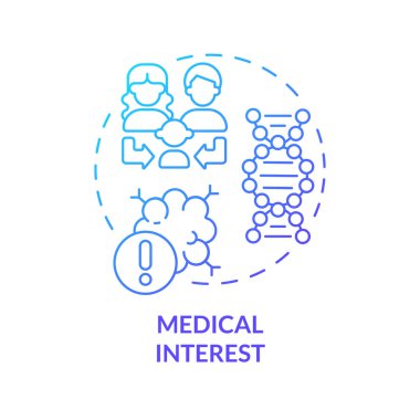 Tıbbi ilgi mavi gradyan konsept simgesi. Burada gradyan hastalıklar var. Soy araştırması motivasyonu soyut fikri ince çizgi çizimi. İzole bir taslak çizim. Kullanılan sayısız Pro-Kalın yazı tipi