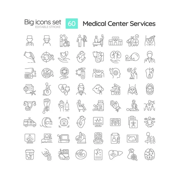 Medical Center Services Linear Icons Set Primary Healthcare Urgent Care — Stock Vector
