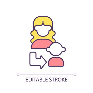 Anne mirası RGB renk simgesi. Anne ve çocuk arasındaki bağ. Bekar bir aile. Ebeveynlik. Rol modeli. Miras. İzole vektör çizimi. Basit bir çizgi çizimi. Düzenlenebilir vuruş