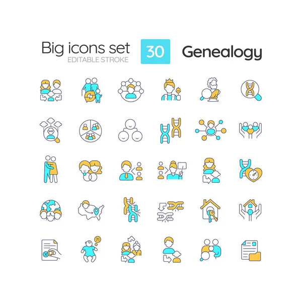 Conjunto Iconos Color Rgb Genealogía Raíces Familiares Trastornos Hereditarios Ancestros — Vector de stock