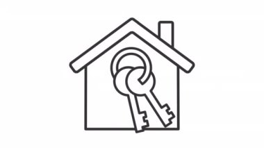 Evde doğrusal animasyon satın almak. Anahtarlı ev. Kiralık ev. Konut gayrimenkul. Yeni inşaat. Şeffaf arkaplanda alfa kanalı olan kusursuz HD video. Canlandırılmış dış hat simgesi