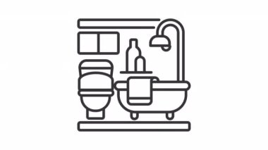 Banyo doğrusal animasyon. Banyo içi. Küvet ve tuvalet. Gayrimenkul listesi. Konut binası. Şeffaf arkaplanda alfa kanalı olan kusursuz HD video. Canlandırılmış dış hat simgesi