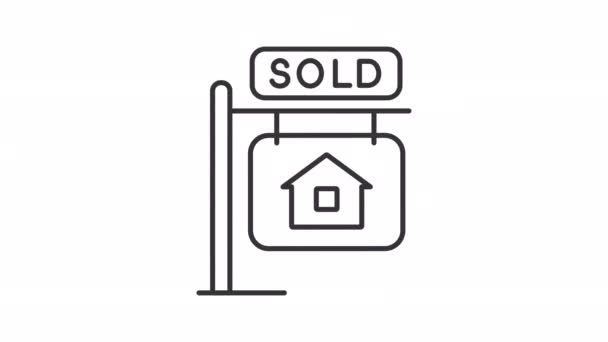 Анімований Будинок Продав Знак Лінійної Ікони Продаж Майна Агент Нерухомості — стокове відео