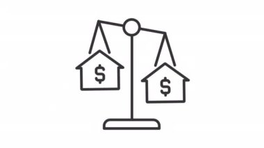 Gayrimenkul fiyatlandırma hattı animasyonu. Gayrimenkul yatırımı. Maliyet yaklaşımı. Ev değerlendirmesi. Piyasa değeri. Şeffaf arkaplanda alfa kanalı olan kusursuz HD video. Canlandırılmış dış hat simgesi