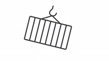 Canlandırılmış konteyner doğrusal simgesi. Turna kaldırma. Kargo taşımacılığı. Lojistik teslimat. Şeffaf arkaplanda alfa kanalı olan kusursuz HD video. Taslak hareketli grafik canlandırması