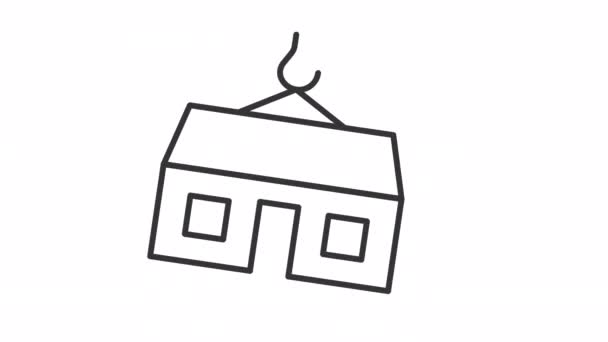 Icono Lineal Casa Modular Animado Construcción Asequible Edificio Prefabricado Casa — Vídeos de Stock