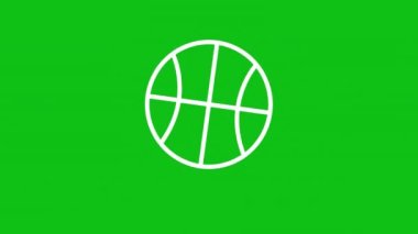 Basketbol beyaz çizgi animasyonu. Zıplayan ve dönen top. Spor malzemeleri. Takım oyunu. Krom anahtarlı HD video, şeffaf arkaplan üzerinde alfa kanalı, siyah katı arkaplan