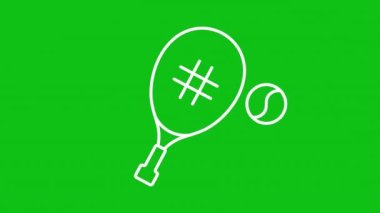 Tenis beyaz çizgi animasyonu. Raketle topa vur. Spor malzemeleri. Açık hava aktivitesi. Krom anahtarlı HD video, şeffaf arkaplan üzerinde alfa kanalı, siyah katı arkaplan