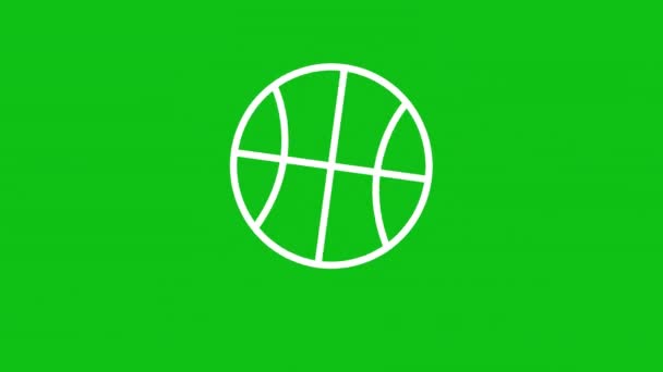 バスケットボールホワイトラインアニメーション 跳ね返り回転するボール スポーツ用具 チームゲーム クロマキーでHdビデオをループ 透明背景にアルファチャンネル 黒固体背景 — ストック動画