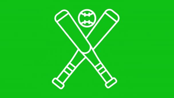 Jogar Beisebol Animação Linha Branca Dois Tacos Bola Equipamento Desportivo — Vídeo de Stock