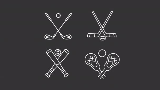 Stick Spel Vit Linje Animation Lagspel Sportutrustning Golf Och Hockey — Stockvideo