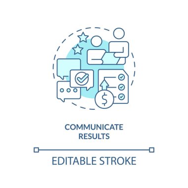 İletişim sonuçları turkuaz konsept simgesi. Finansal bilgileri paylaşın. Soyut fikirlerin incelenmesi. İzole bir taslak çizim. Düzenlenebilir felç. Arial, Myriad Pro-Kalın yazı tipleri