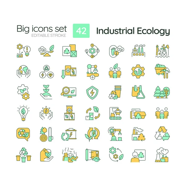 Ecologia Industrial Conjunto Ícones Cores Rgb Desenvolvimento Sustentável Protecção Ambiente —  Vetores de Stock