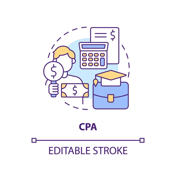 stock vector CPA concept icon. Certified public accountant. Educated specialist. Accounting career abstract idea thin line illustration. Isolated outline drawing. Editable stroke. Arial, Myriad Pro-Bold fonts used