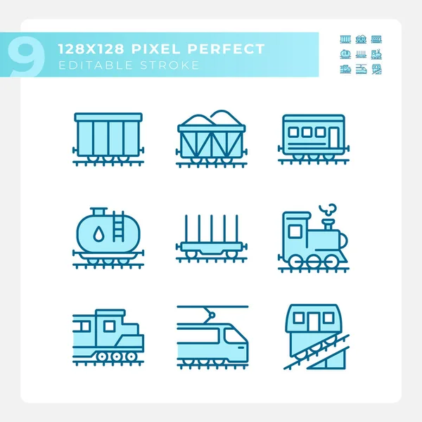 Pikseli Logistyki Kolejowej Idealny Niebieski Zestaw Ikon Kolorów Rgb Kolejowy — Wektor stockowy
