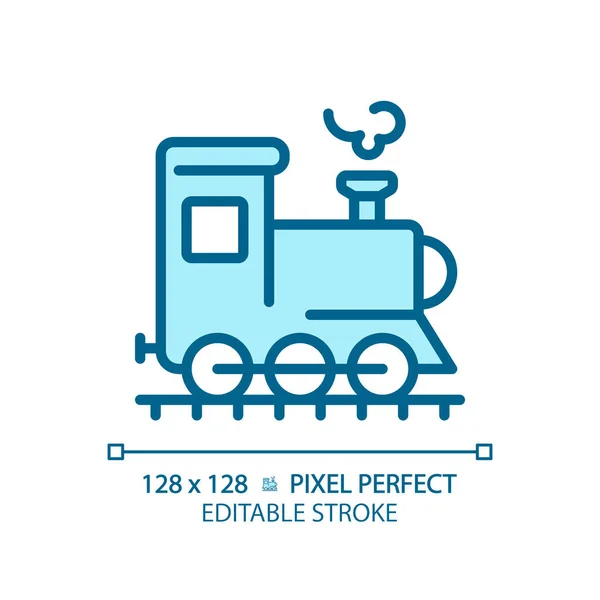 Stock vector Steam locomotive pixel perfect blue RGB color icon. Rail vehicle. Retro train. Railway transport. Industrial revolution. Isolated vector illustration. Simple filled line drawing. Editable stroke