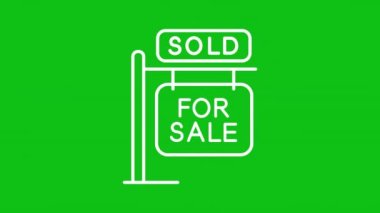 Animasyon satılan beyaz çizgi simgesi. Emlak işi. Emlak yatırımı. Şeffaf arkaplanda alfa kanalı olan kusursuz HD video. Gece kipi için özet hareketli grafik animasyonu