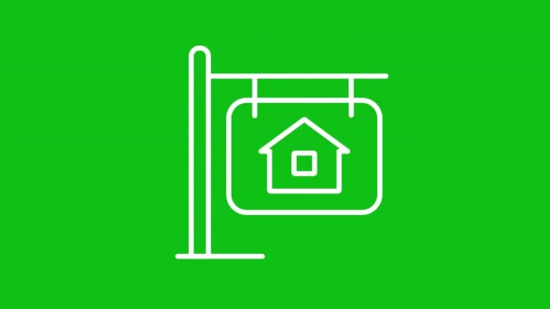 Casa Che Vende Animazione Linea Bianca Appare Cartello Immobiliare Immobili — Video Stock