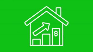 Konut piyasası beyaz çizgi animasyonu. Artan mülk değeri. Gayrimenkul fiyatları değişti. Şeffaf arkaplanda alfa kanalı olan kusursuz HD video. Gece kipi için canlandırılmış taslak simgesi