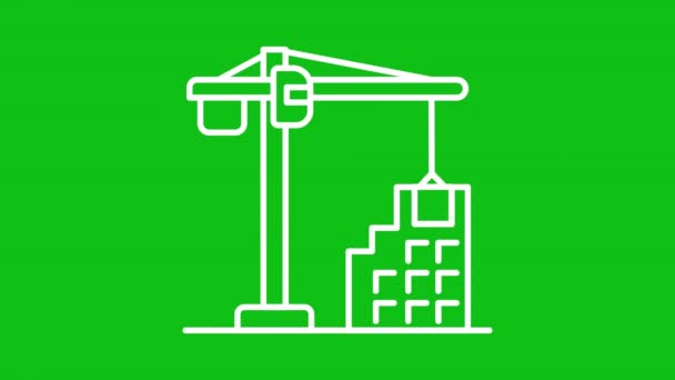 Construção Animação Linha Branca Guindaste Torre Trabalhar Empréstimo Desenvolvimento Imobiliário — Vídeo de Stock