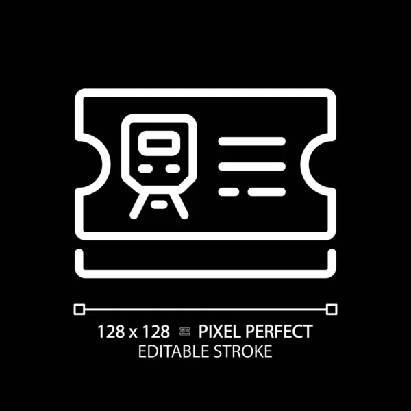 Ticket Control Pixel Perfect White Linear Icon Dark Theme Railway — Stock Vector