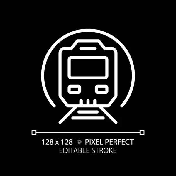 Metro Train Pixel Perfect White Linear Icon Dark Theme Subway — Stock Vector