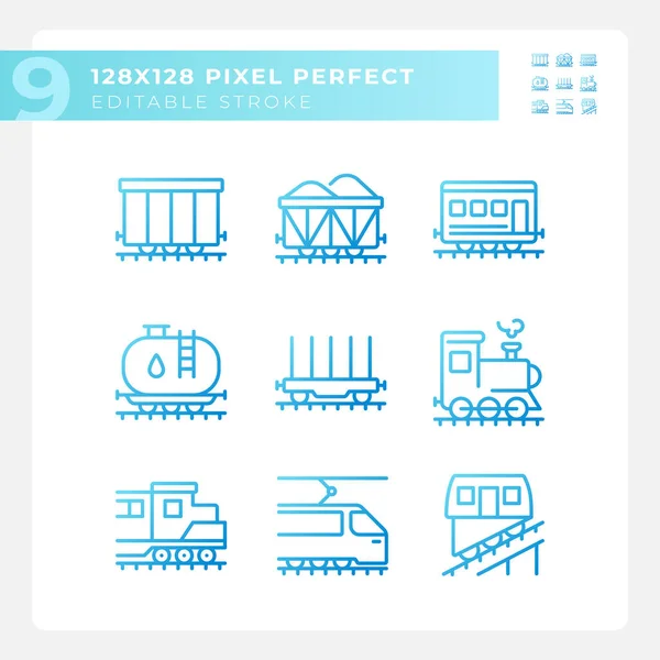 Logistyka Kolejowa Pikseli Doskonały Gradientowy Liniowy Wektor Ikony Zestaw Kolejowy — Wektor stockowy