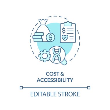 Maliyet ve erişilebilirlik turkuaz konsept simgesi. Tedavi masrafları yüksek. Hassas tıp zorluğu ve sınırlama fikri ince çizgi çizimi. İzole bir taslak çizim. Düzenlenebilir vuruş