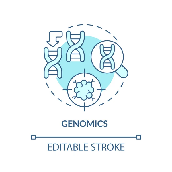 基因组学绿松石概念图标 识别基因变异 预防疾病的风险 精确的医学因素抽象概念细线说明 孤立的草图 可编辑笔划 — 图库矢量图片