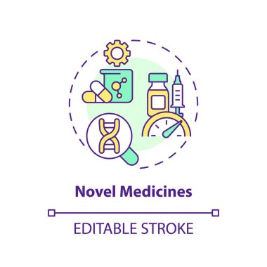 Roman ilaçları konsept ikonu. Klinik deneylerin gelişimi. Genom araştırması. Kesinlik, tıp, soyut fikir, ince çizgi çiziminin faydaları. İzole bir taslak çizim. Düzenlenebilir vuruş