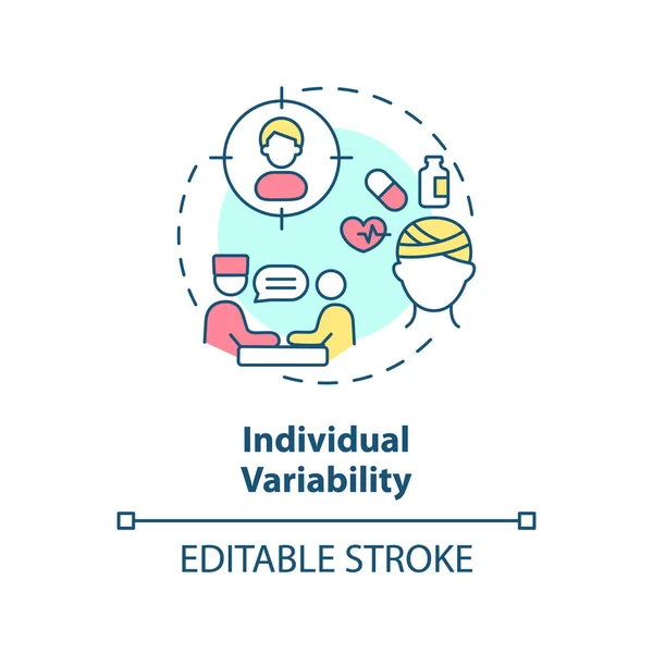 stock vector Individual variability concept icon. Unique patient responding on treatment. Precision medicine factor abstract idea thin line illustration. Isolated outline drawing. Editable stroke