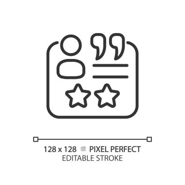 Müşteri pikseli mükemmel doğrusal ikon. Memnun müşteriden servis değerlendirmesi. İş derecesi çevrimiçi. İnce çizgili çizim. Contour sembolü. Vektör çizimi. Düzenlenebilir vuruş