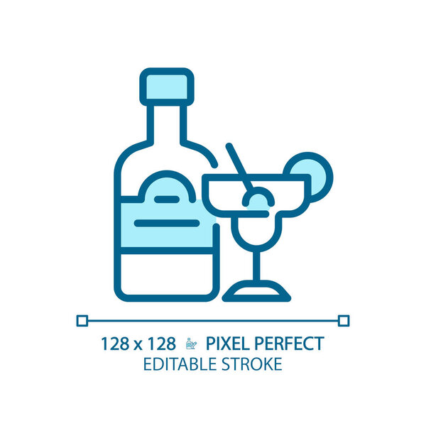Alcohol pixel perfect blue RGB color icon. Strong drink. Adult beverage. Liquor store. Club bar. Cocktail menu. Isolated vector illustration. Simple filled line drawing. Editable stroke