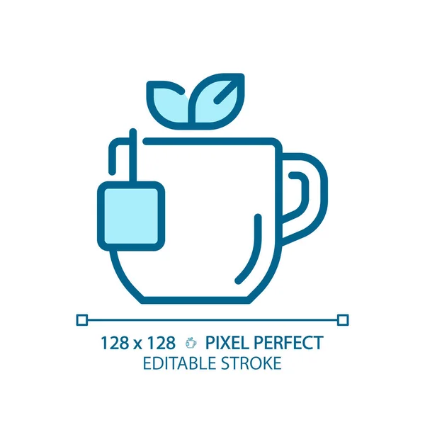Thé Pixel Parfait Icône Couleur Bleue Rvb Boisson Chaude Réconfortante — Image vectorielle