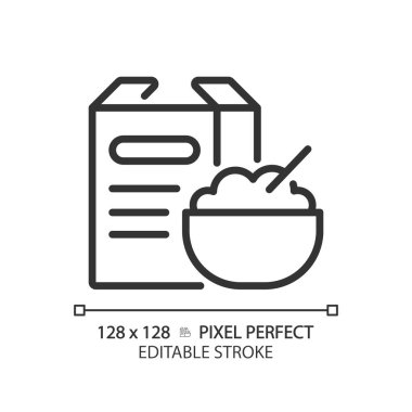 Mısır gevreği pikseli mükemmel doğrusal simge. Kahvaltılık yemek. Sabah yemeği. Mısır gevreği. Tahıl ürünü. Sağlıklı atıştırmalıklar. İnce çizgili çizim. Contour sembolü. Vektör çizimi. Düzenlenebilir vuruş