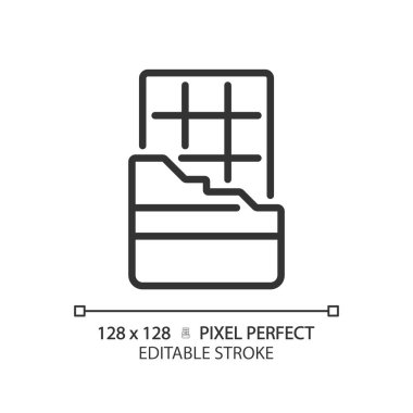 Çikolata piksel mükemmel doğrusal simge. Şekerci. Kakao çekirdeği. Şekerleme ürünü. Tatlı şekerleme. İnce çizgili çizim. Contour sembolü. Vektör çizimi. Düzenlenebilir vuruş