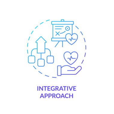 Bütünleşik yaklaşım mavi gradyan konsept simgesi. Birleştirilmiş kaynak verileri. Sağlık hizmeti bilgilerini topluyorum. Hassas tıp faktörü soyut fikir ince çizgi çizimi. İzole edilmiş dış hat çizimi