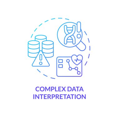 Karmaşık veri yorumlaması mavi gradyan konsept simgesi. Araştırmada olası hatalar. Hassas tıp zorluğu ve sınırlama fikri ince çizgi çizimi. İzole edilmiş dış hat çizimi