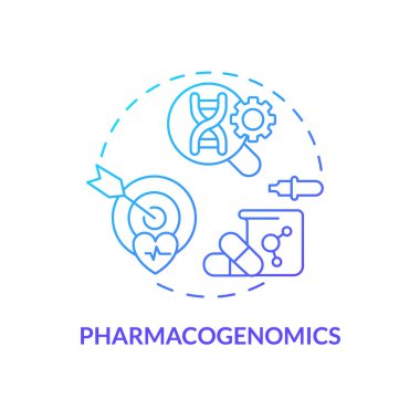 Pharmacogenomics mavi gradyan konsept ikonu. Genler ilaçlara cevap vermeyi etkiler. Sağlık hizmetleri yenilikleri. Genomik tıp fikri soyut ince çizgi çizimi. İzole edilmiş dış hat çizimi