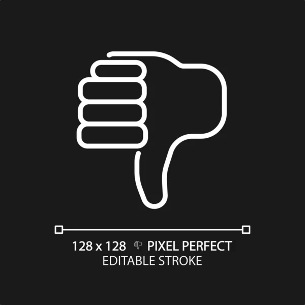 Palce Dolů Pixel Perfektní Bílá Lineární Ikona Pro Tmavý Motiv — Stockový vektor