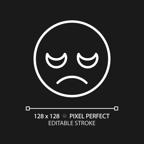 Enttäuschte Emoji Pixel Perfekte Weiße Lineare Symbol Für Dunkles Thema — Stockvektor