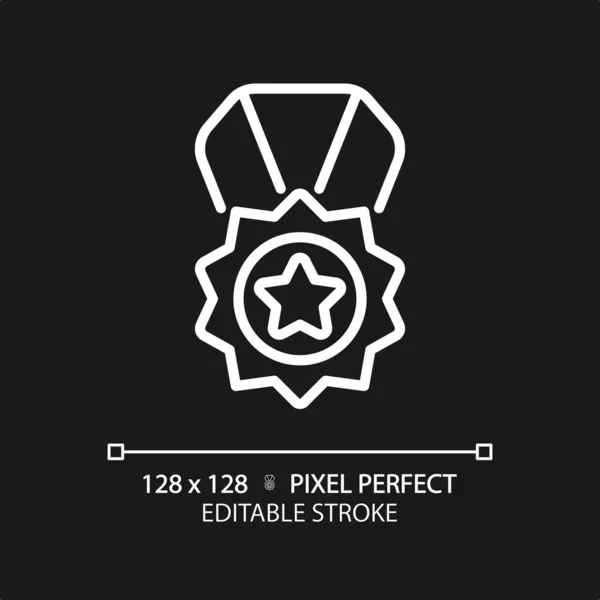 Medal Pixel Perfect White Linear Icon Dark Theme Reward High — Stock Vector