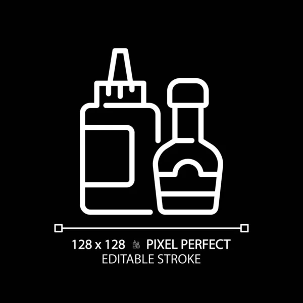 Sauce Pixel Perfect White Linear Icon Dark Theme Salad Dressing — Stock Vector