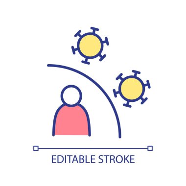 Bulaşıcı hastalıklardan korunma. RGB renk ikonu. Güçlü bağışıklık sistemi. Virüs hastalığının emniyeti izole vektör illüstrasyonunu yayıyor. Basit bir çizgi çizimi. Düzenlenebilir vuruş