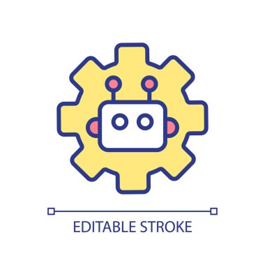 Robotik teknoloji entegrasyonu RGB renk simgesi. Makine öğrenme algoritma ayarları. Yapay zeka geliştirme stratejisi. İzole vektör çizimi. Basit bir çizgi çizimi. Düzenlenebilir vuruş