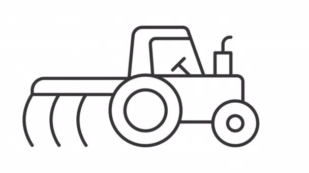 Animovaný Traktor Ikonou Harrow Probíhá Animace Čáry Vozidla Zemědělské Vybavení — Stock video